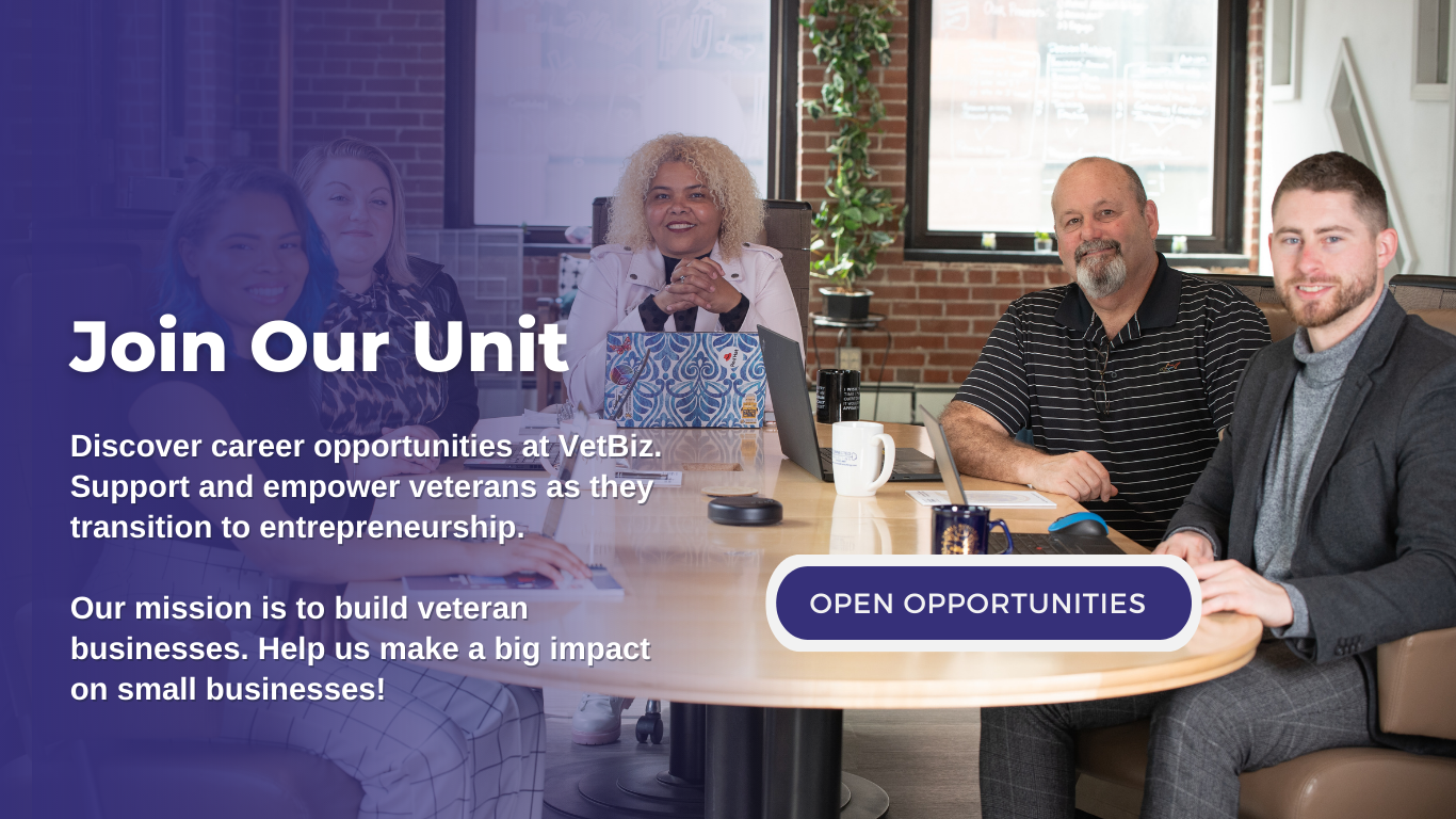 VetBiz team invites you to discover career opportunities at VetBiz. Support and empower veterans as they transition to entrepreneurship.